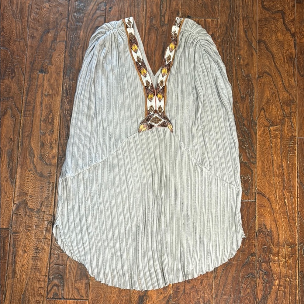Free People Embroidered & Beaded Sage Women's Top Sz L